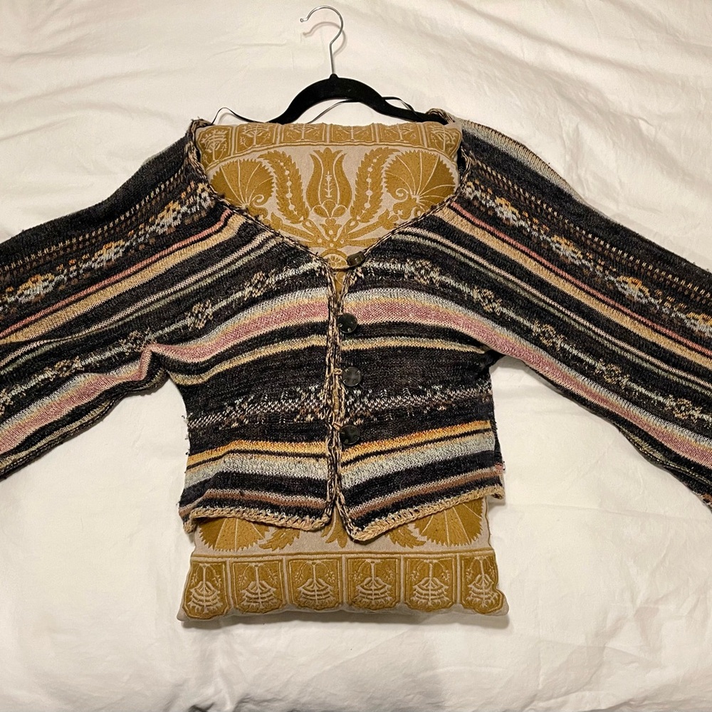 Free People Black and Brown Cardigan with Ornate Design - Picture 2 of 10